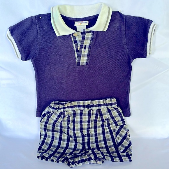 b.t Kids Other - Vintage 2002 Gently Worn b.t Kids Top & Shorts Set - 6-9 M - Navy Blue & Green